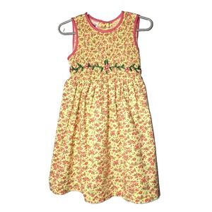 April Cornell Yellow Floral Smocked Embroidered Dress Button/Tie Back Girls 2